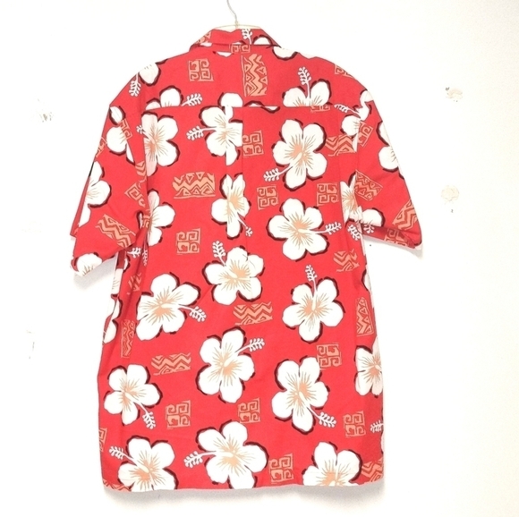 Teahupoo Tahiti Hawaiian island floral short sleeves button red shirt Size: 2XL - Picture 2 of 6